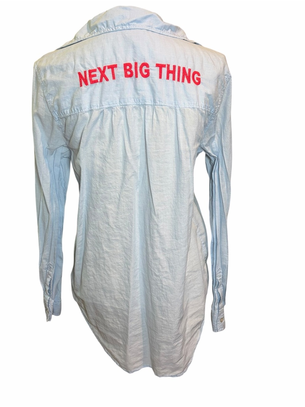 aerie Light Blue Button-Up Top with Pink Accent